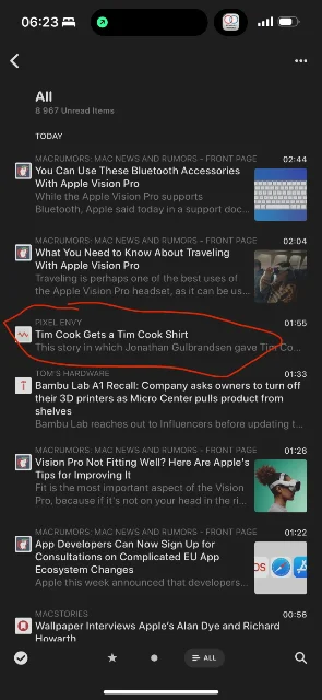 My own name in my RSS reader, via Pixel Envy